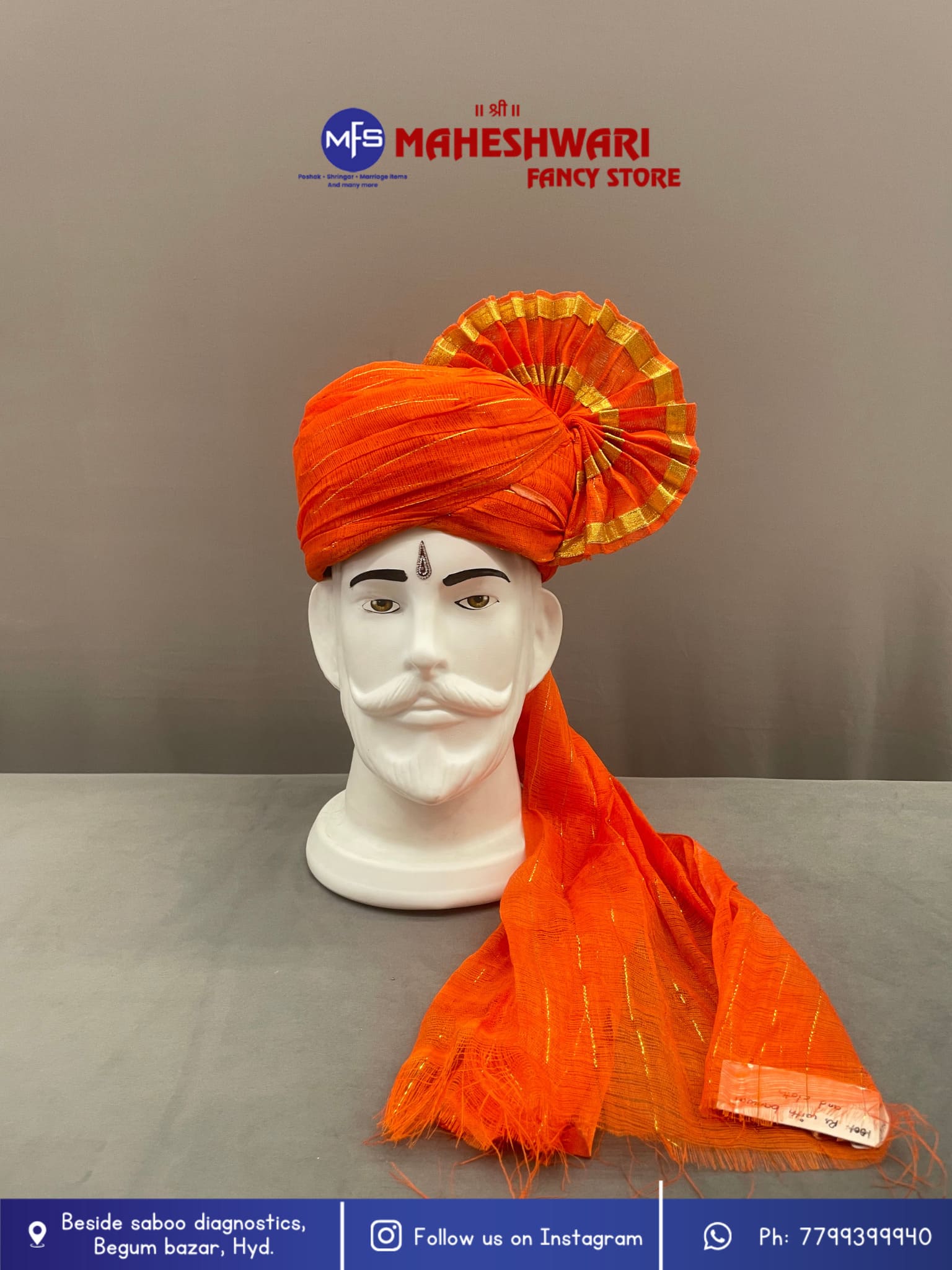 Orange Turra Barati Pagdi Fabric